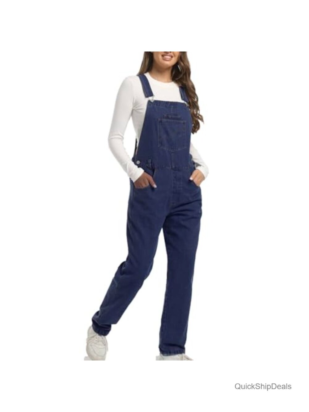 Women's Denim Bib Overalls, Relaxed Fit, Adjustable Straps, Pockets, Tapered Leg